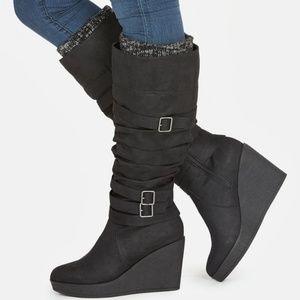 JustFab "Evette" Buckle Wedge Boot